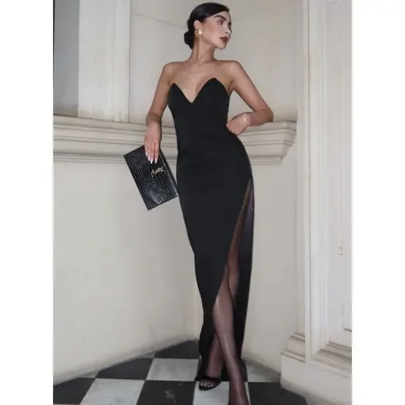 meshki black corset dress Saphira Shirt Corset Maxi Dress / Black | MESHKI